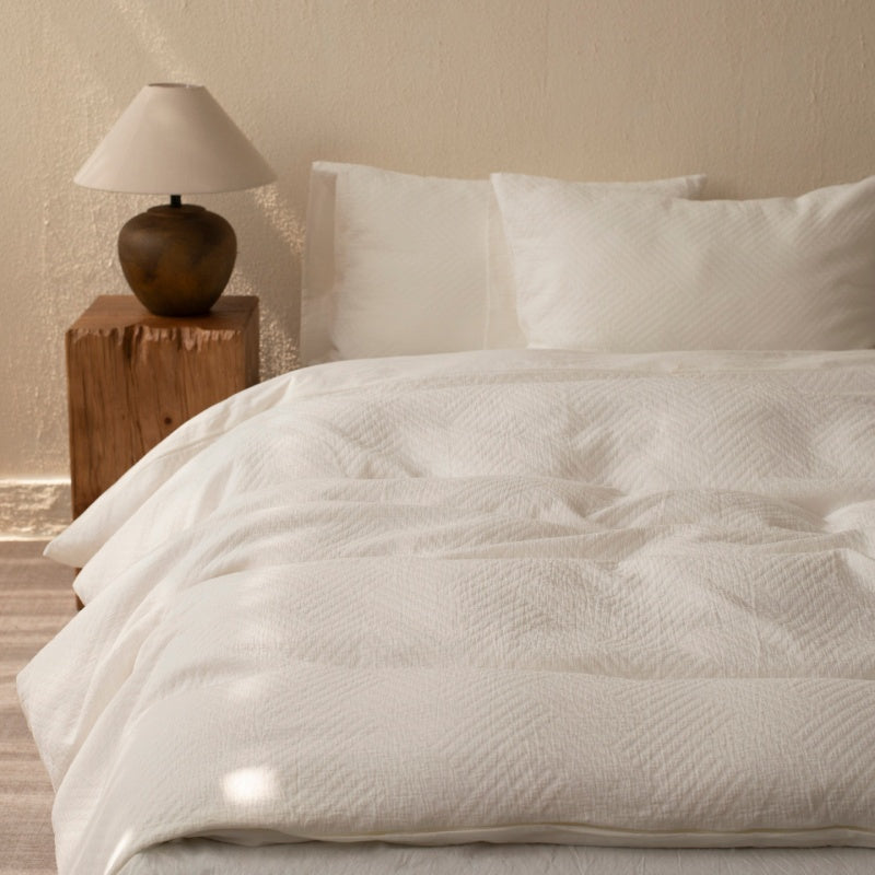 Cottara Pure Cotton White Bedding Set – Textured Japandi Style Bed Linen Set for All Season Home Comfort G64