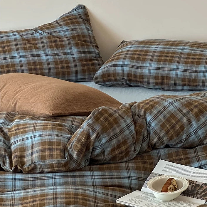 Vintora Classic Check Cotton Bedding Set in Yarn Dyed Washed Cotton for Everyday Comfort G104