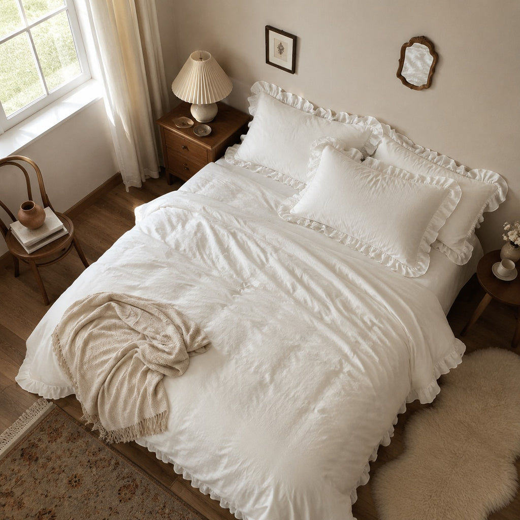 Roselle  Double Gauze Cotton Bedding Set with Ruffle Edge for All Seasons G111