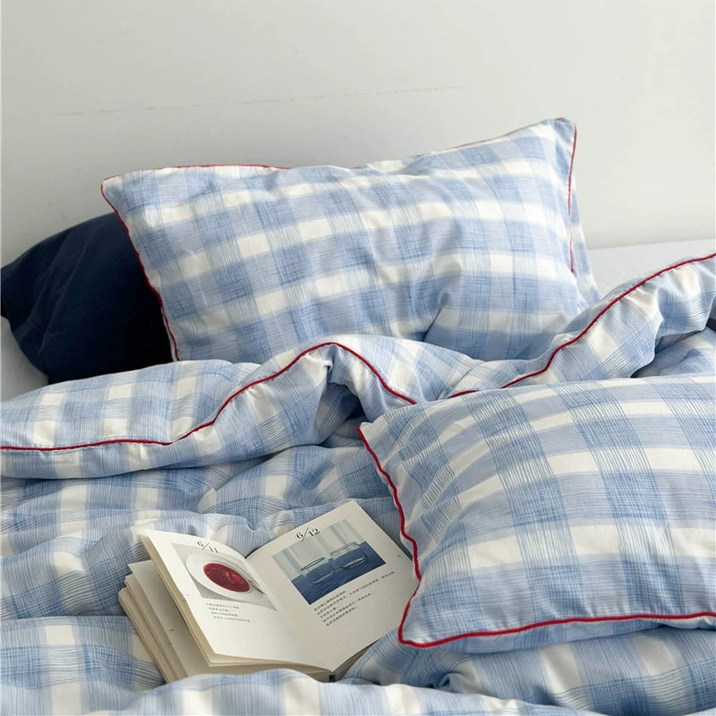 Vintora Blue Plaid Cotton Bedding Set G87