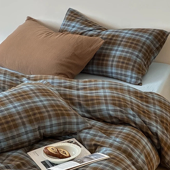 Vintora Classic Check Cotton Bedding Set in Yarn Dyed Washed Cotton for Everyday Comfort G104