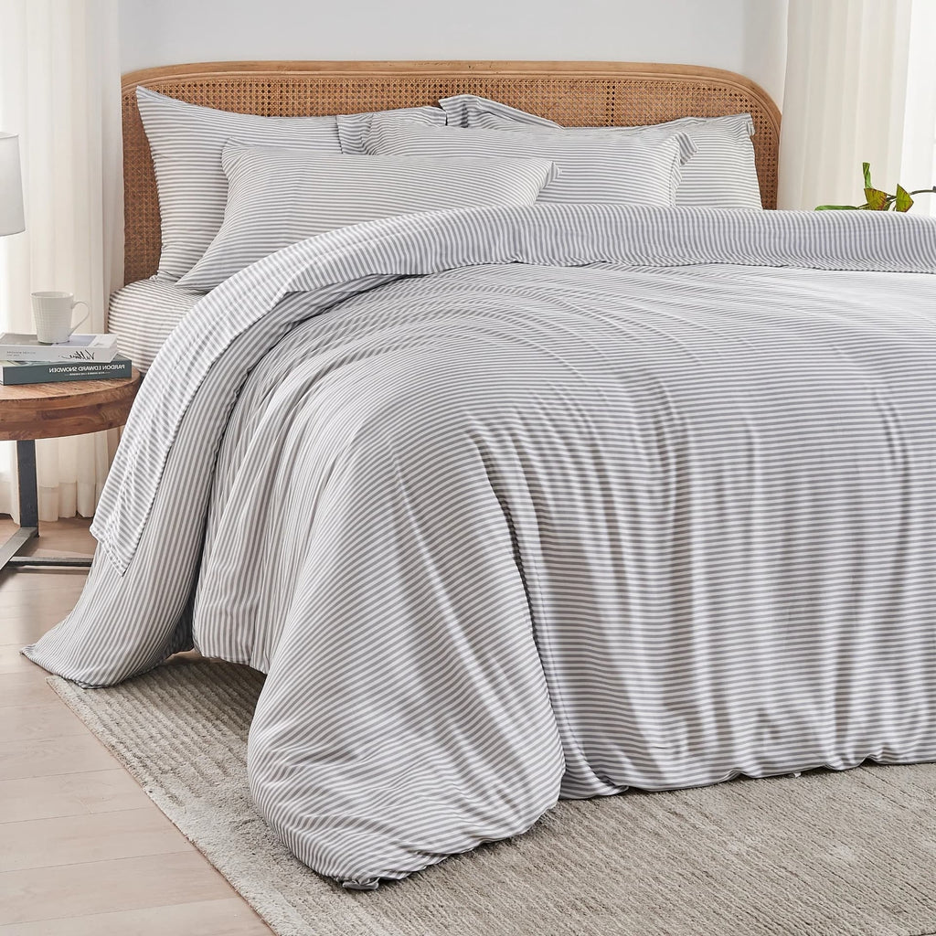 Black and White Pinstripes Organic Bamboo Bedding Set