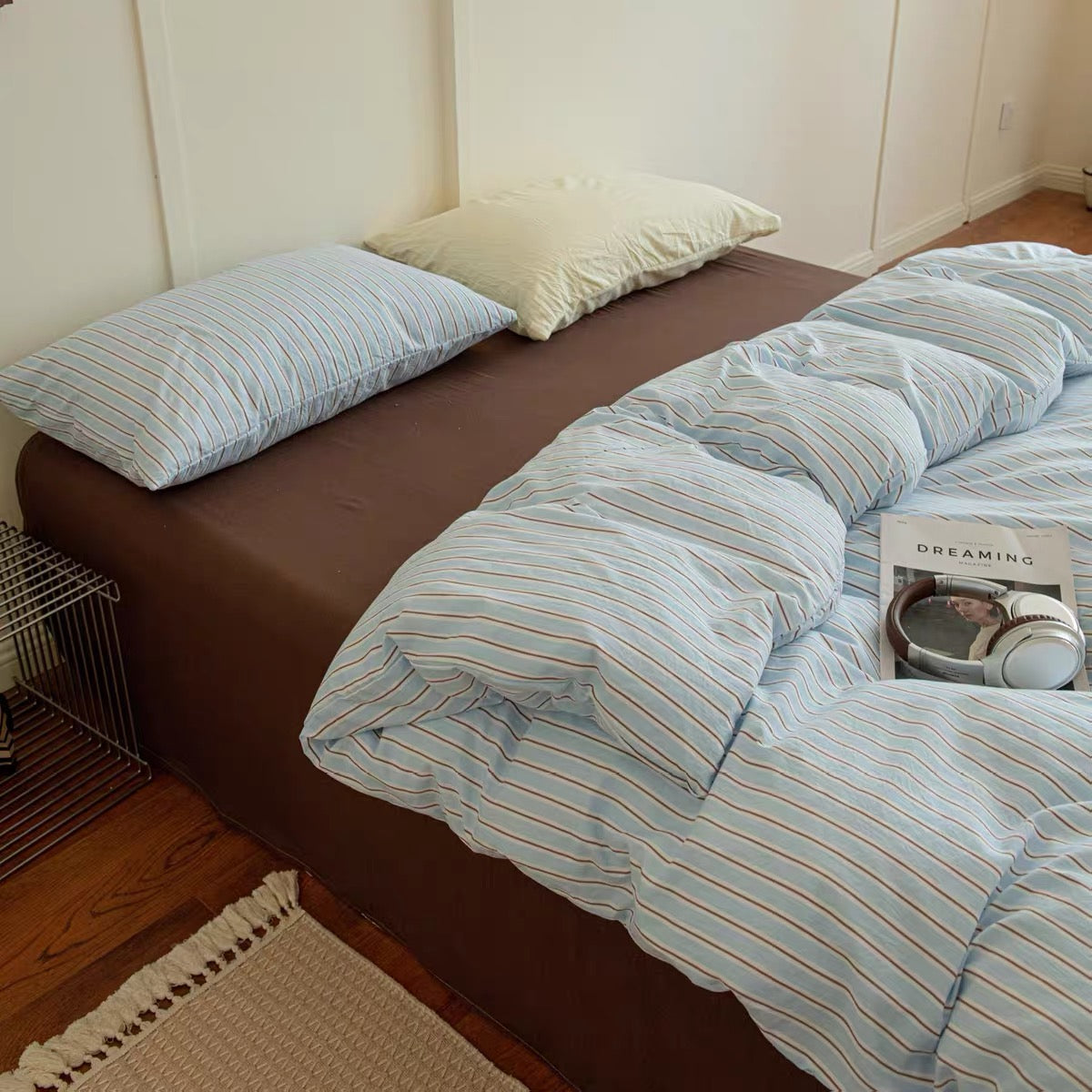 Sky Blue Striped Bedding Set