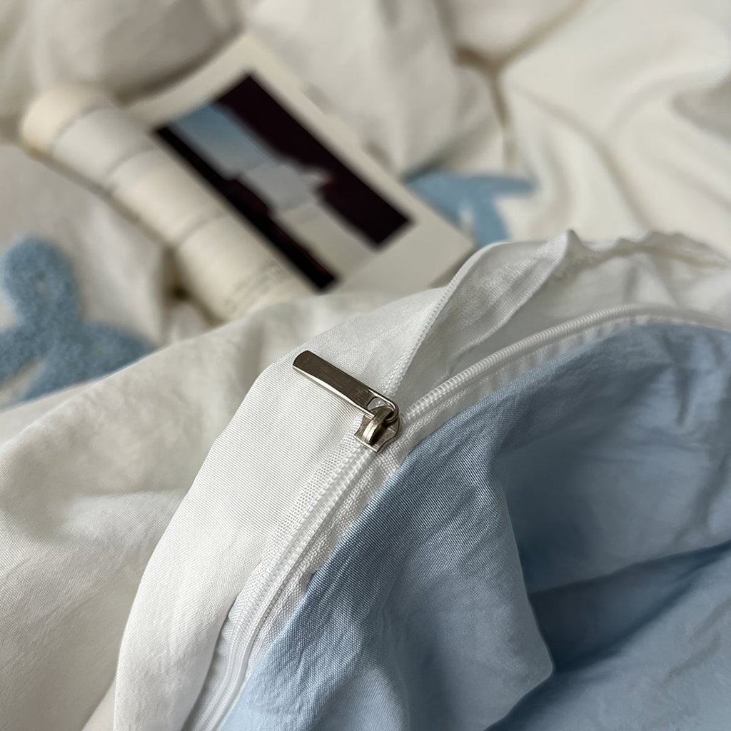 Vintage Blue Tufted Bows Bedding Set