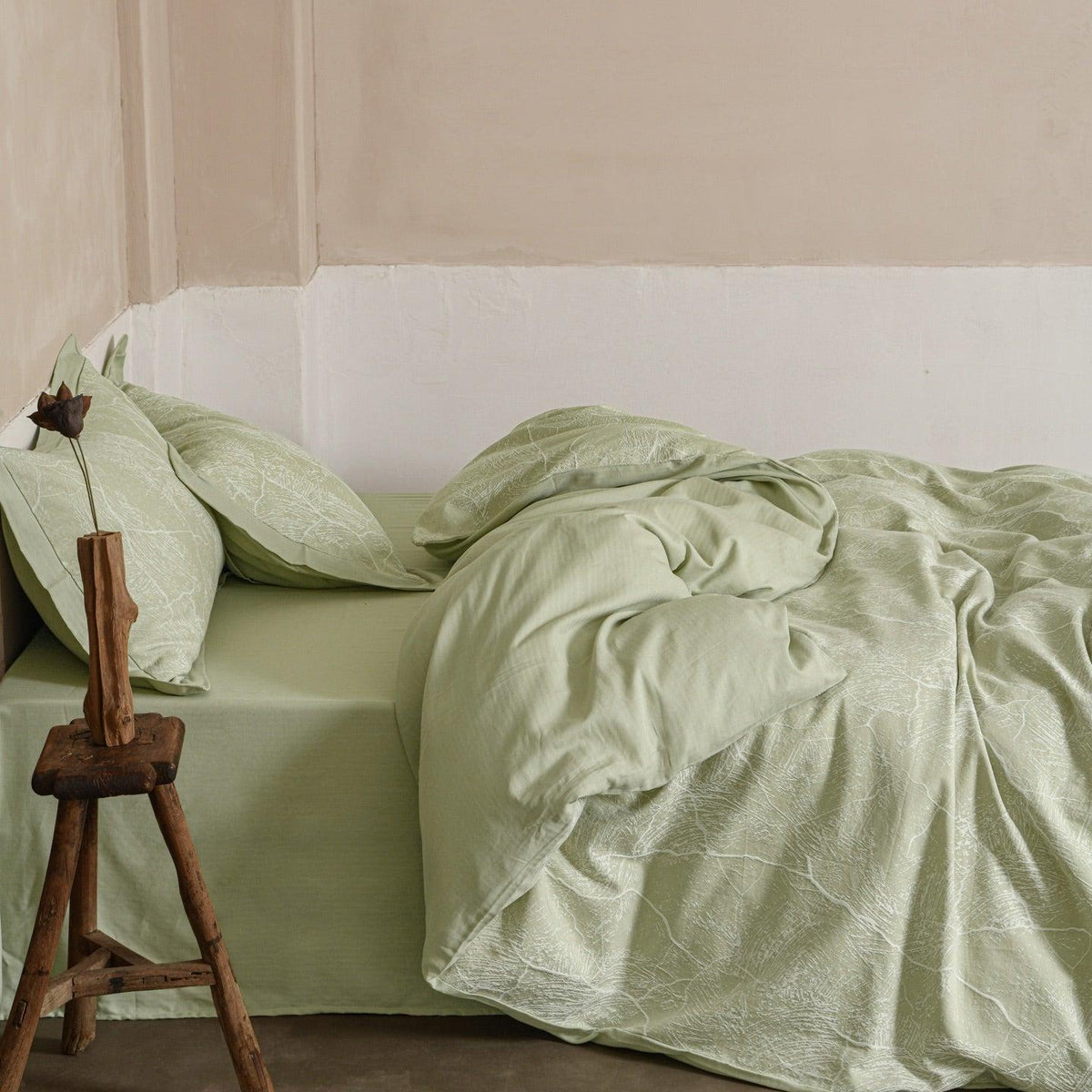 Glacier Vein Jacquard Cotton Duvet Cover Set - Sage Green