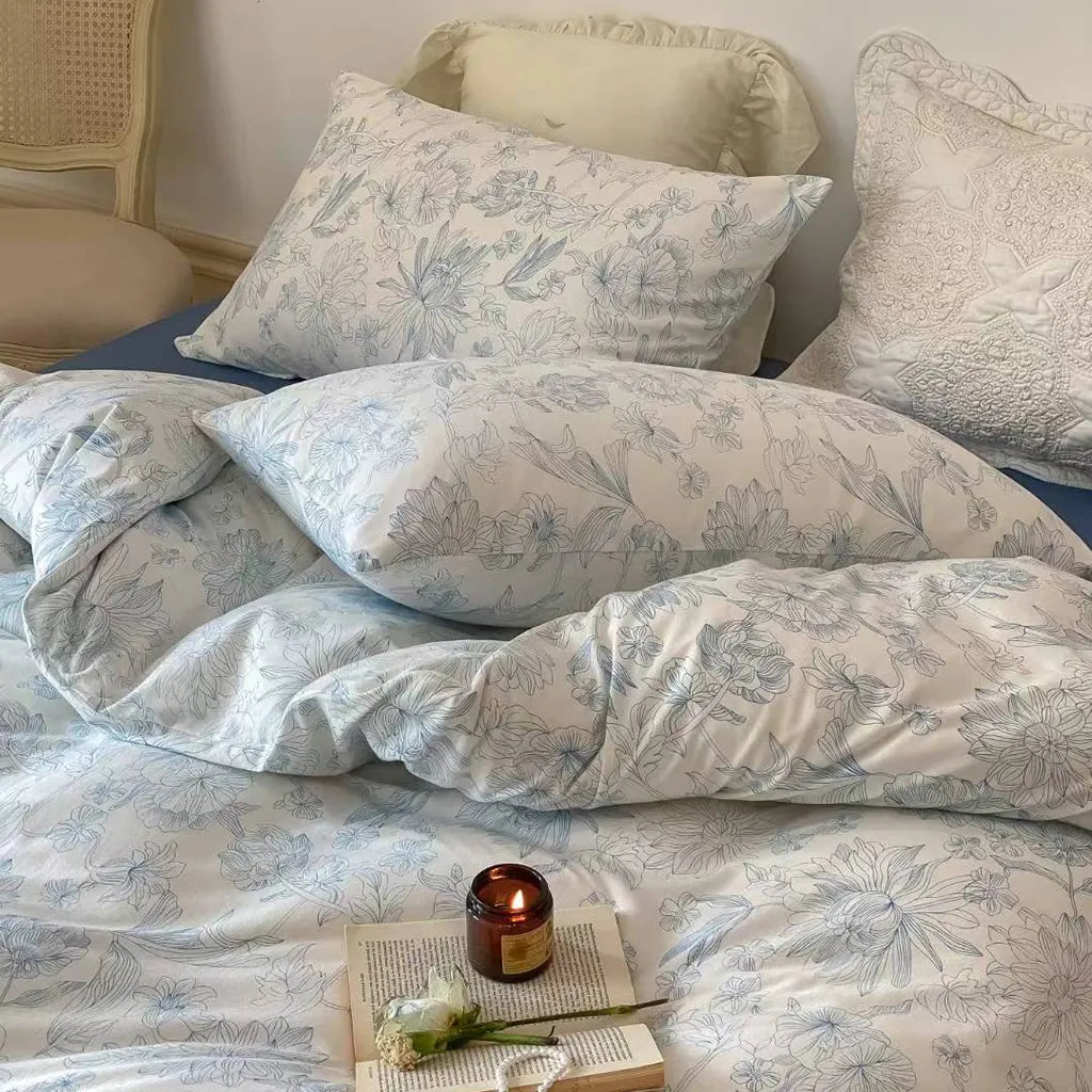 Toile Floral Cotton Bedding Set