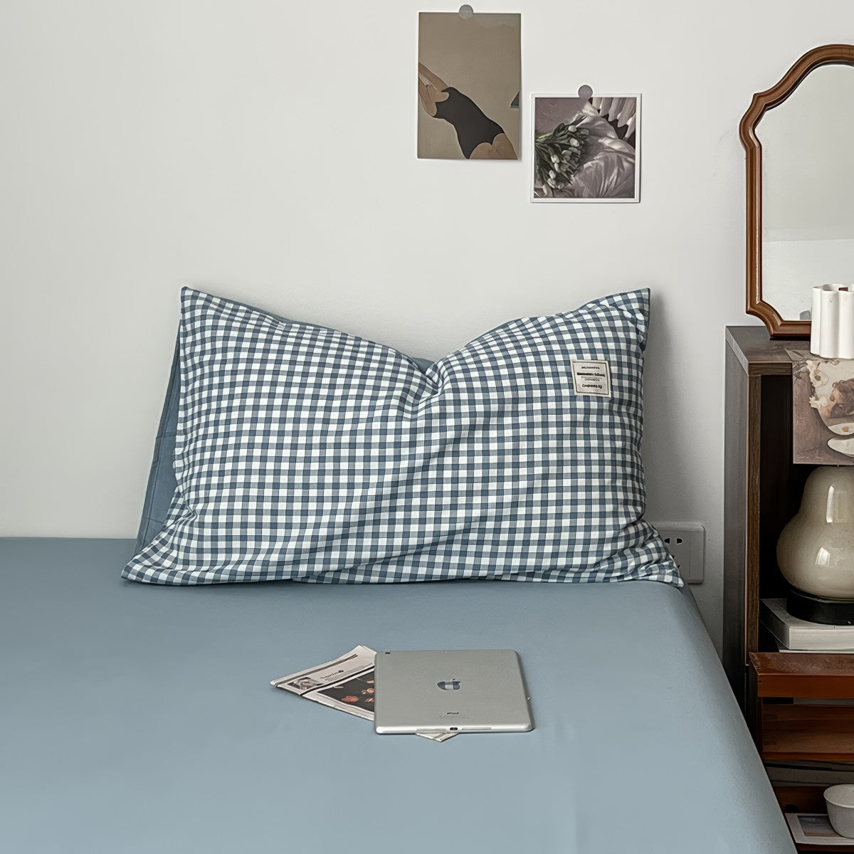 Light Blue Gingham Bedding Set
