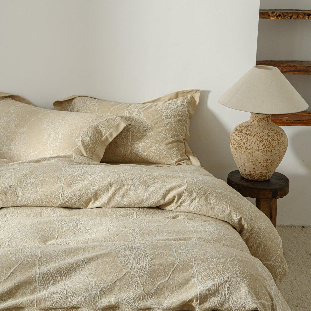 Glacier Vein Jacquard Cotton Duvet Cover Set - Sand Beige