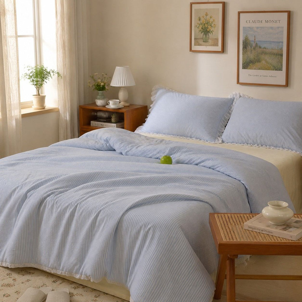 Roselle Simple Blue Bedding Set with Pure Cotton Sheets Suitable for Modern Homes G108