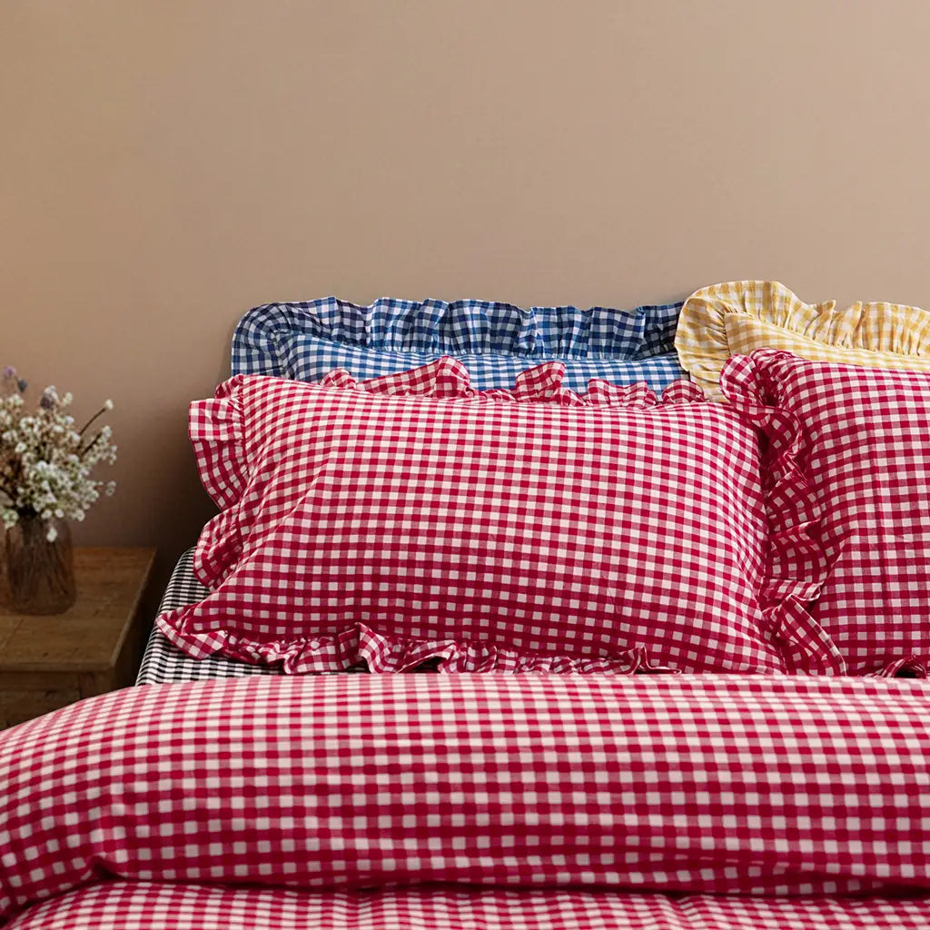 Rustic Gingham Duvet Cover with Ruffle