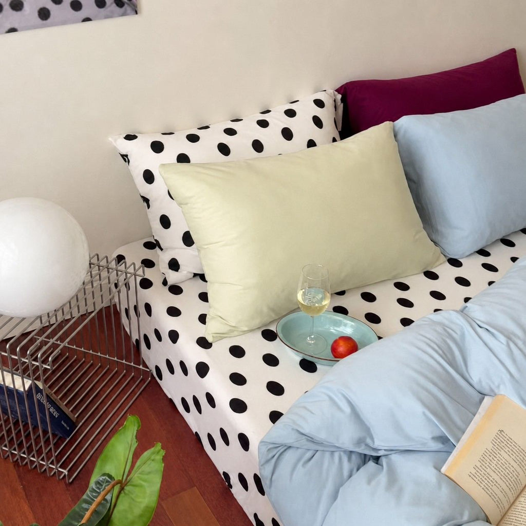 Vireza Black White Polka Dot Blue Cotton Bedding Set for All Season Set G102