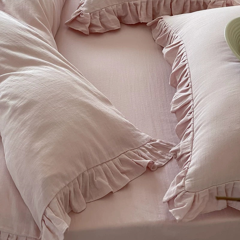 Roselle  Double Gauze Cotton Bedding Set with Ruffle Edge for All Seasons G111
