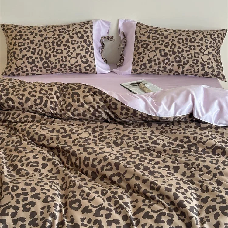 Vireza Coffee Leopard Print Cotton Bedding Set Soft Retro Bed Linen for Cozy Bedrooms G71