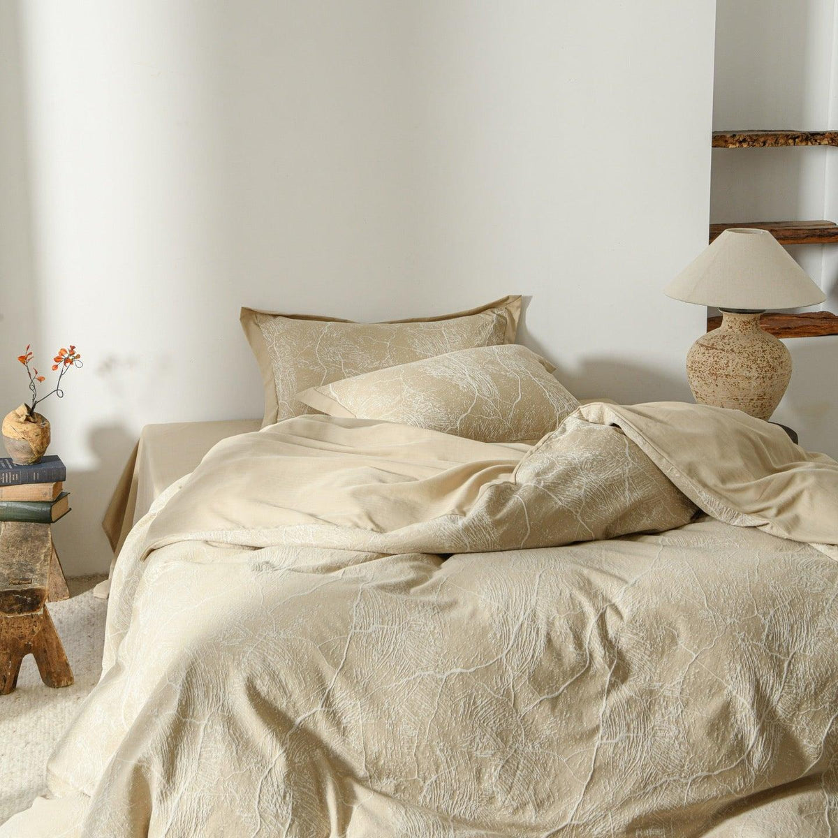 Glacier Vein Jacquard Cotton Duvet Cover Set - Sand Beige