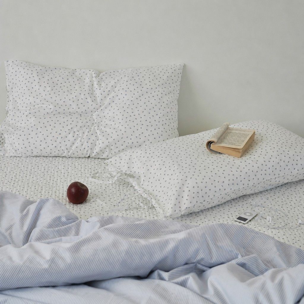 Roselle Blue Striped Cotton Bedding Set for All Season Bedroom Comfort G77