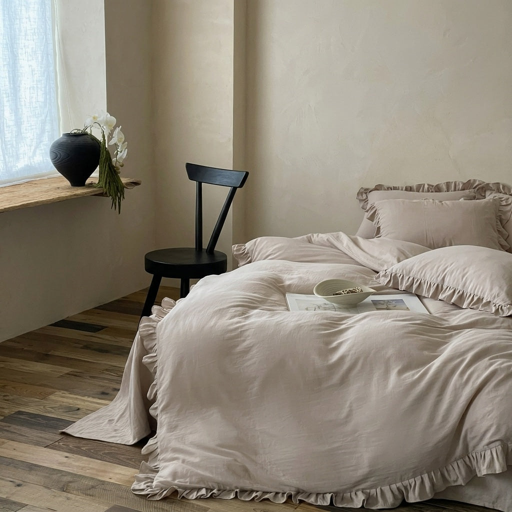 Roselle  Double Gauze Cotton Bedding Set with Ruffle Edge for All Seasons G111