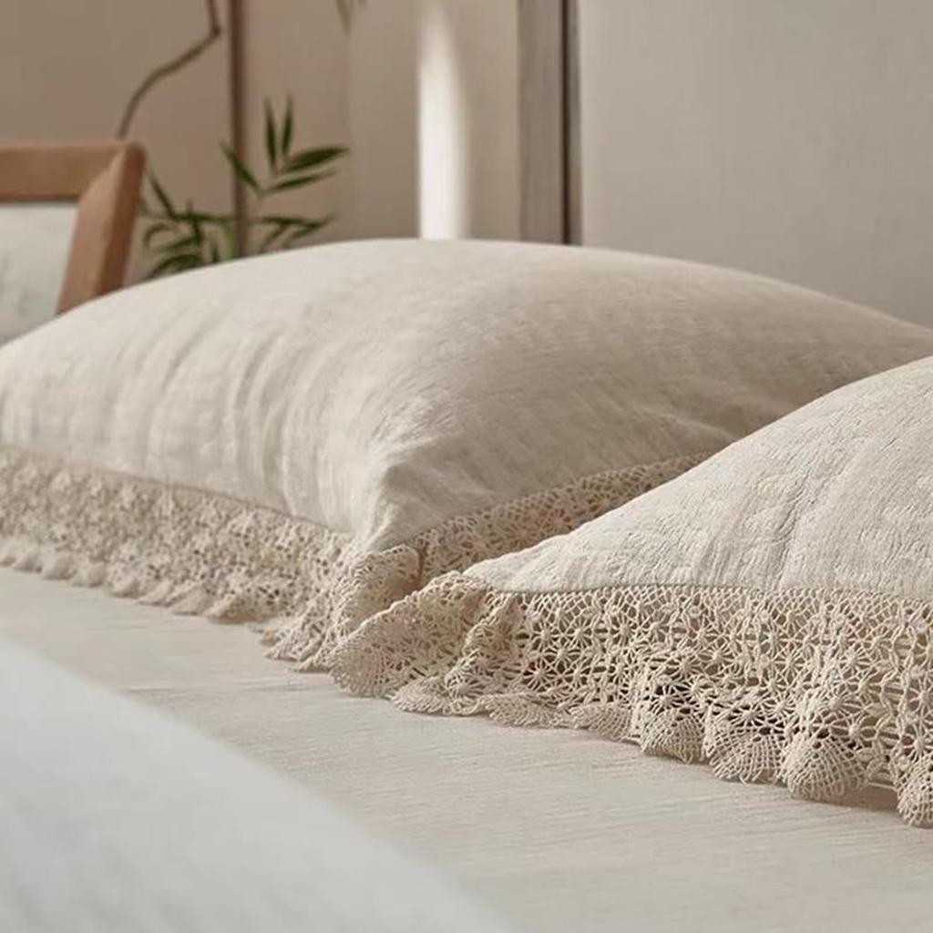 Rustic Linen Cotton Duvet Cover with Lace