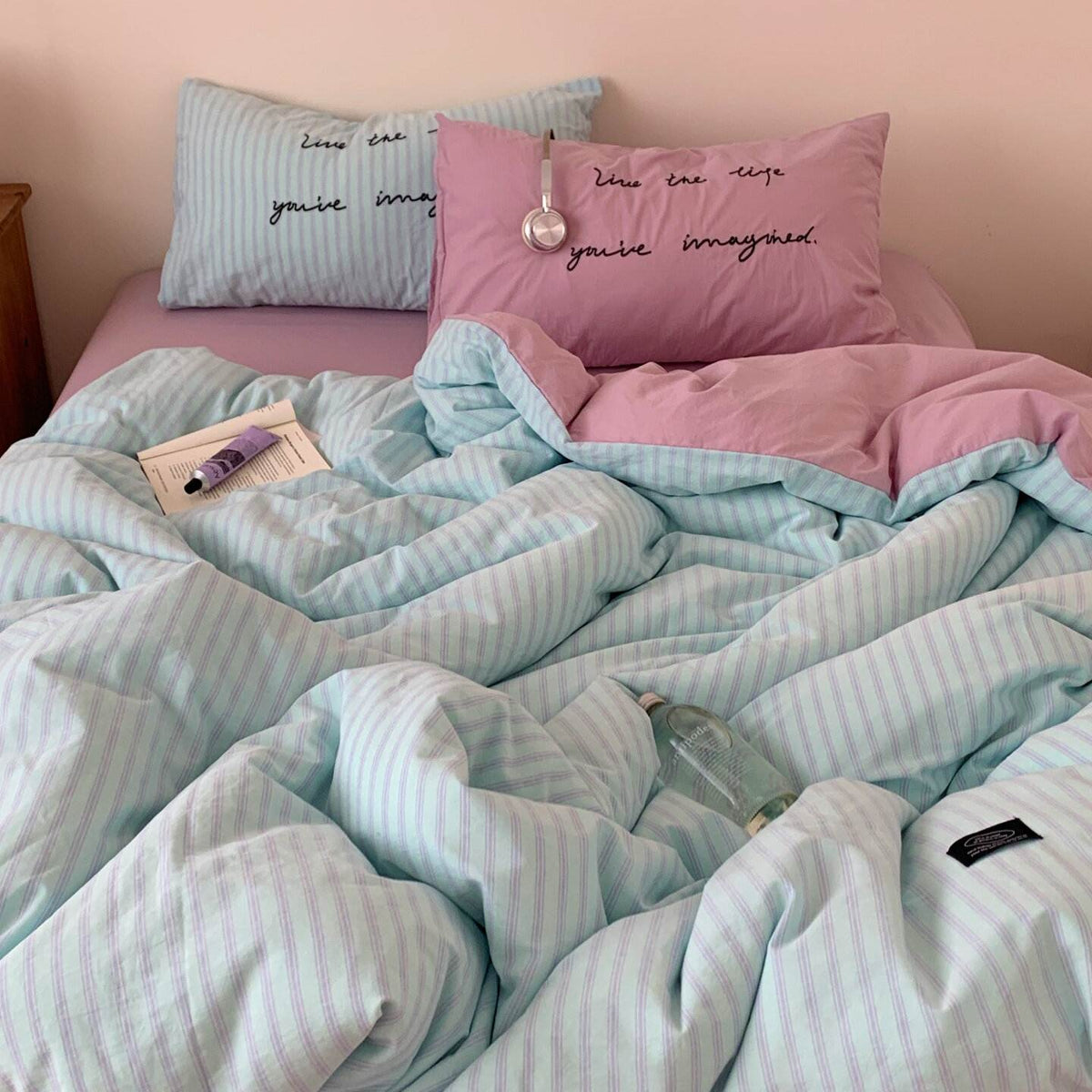 Vintora Washed Cotton Striped Bedding Set Soft Breathable Cotton Minimalist Set G94