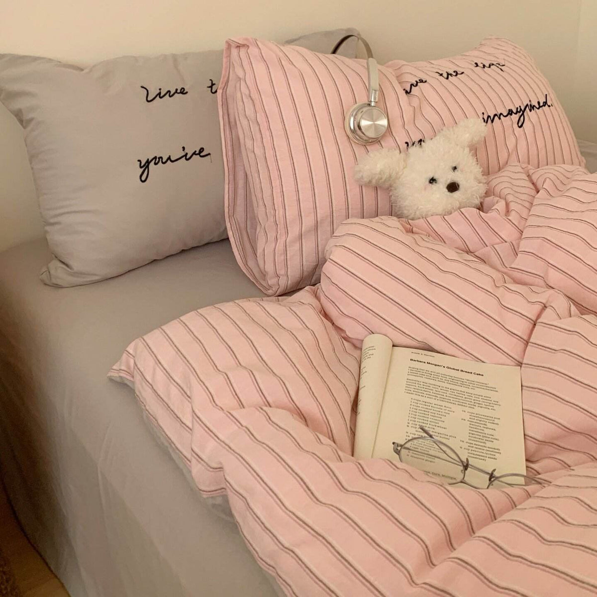 Vintora Washed Cotton Striped Bedding Set Soft Breathable Cotton Minimalist Set G94