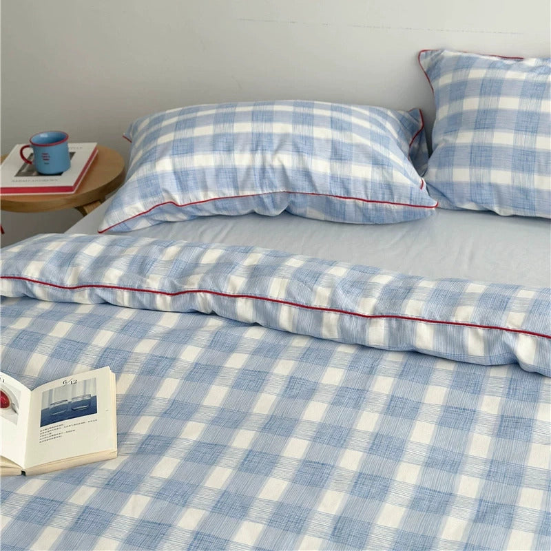 Vintora Blue Plaid Cotton Bedding Set G87