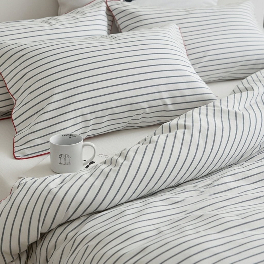 Vintora Minimalist Striped 100% Cotton Bedding Set All Season Washed Cotton Bed Linen G100
