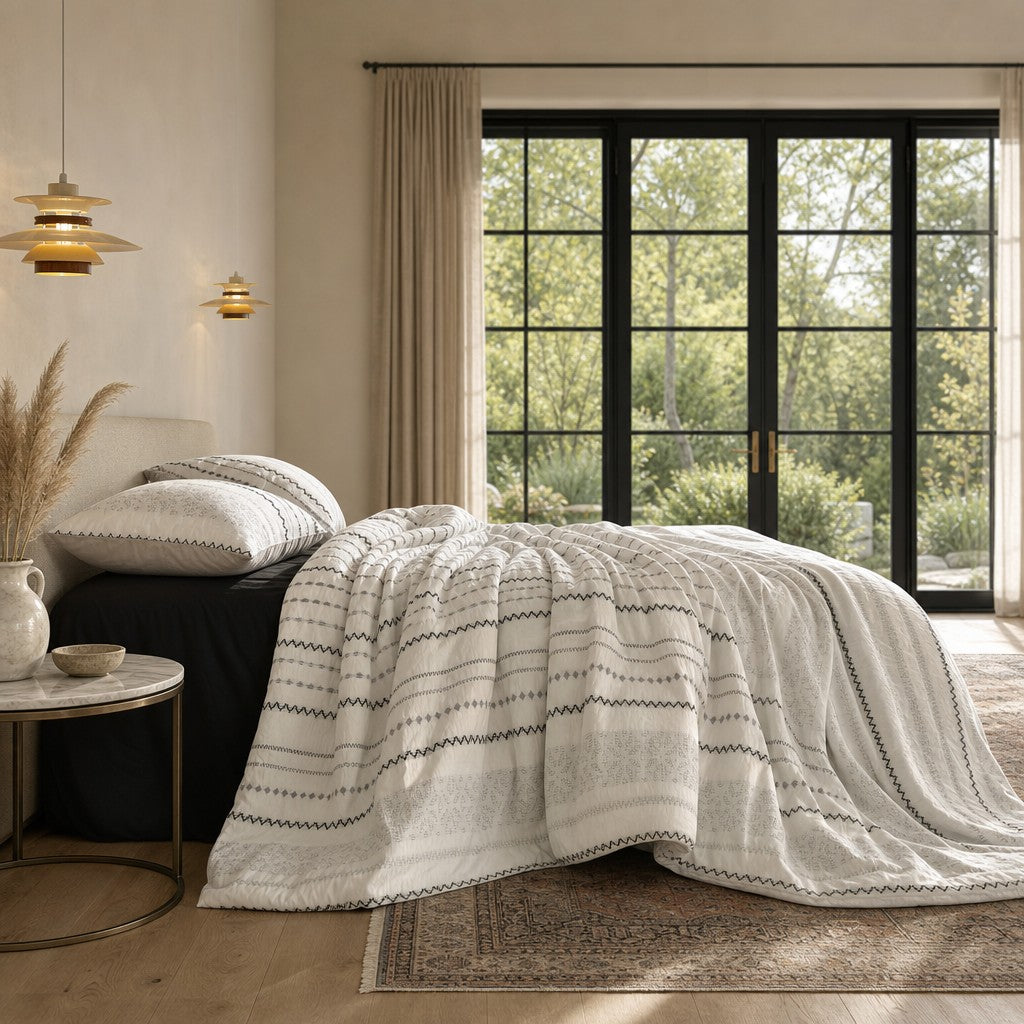 Vintora Boho Cotton Jacquard Bedding Set Tufted Duvet Set for All Season Bedroom Decor G69