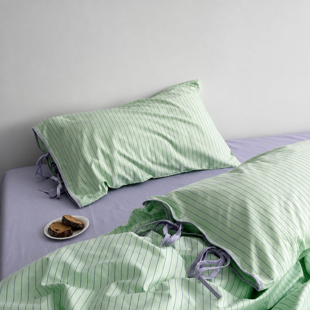 Vintora Modern Green Stripe Cotton Bed Linen Set G95