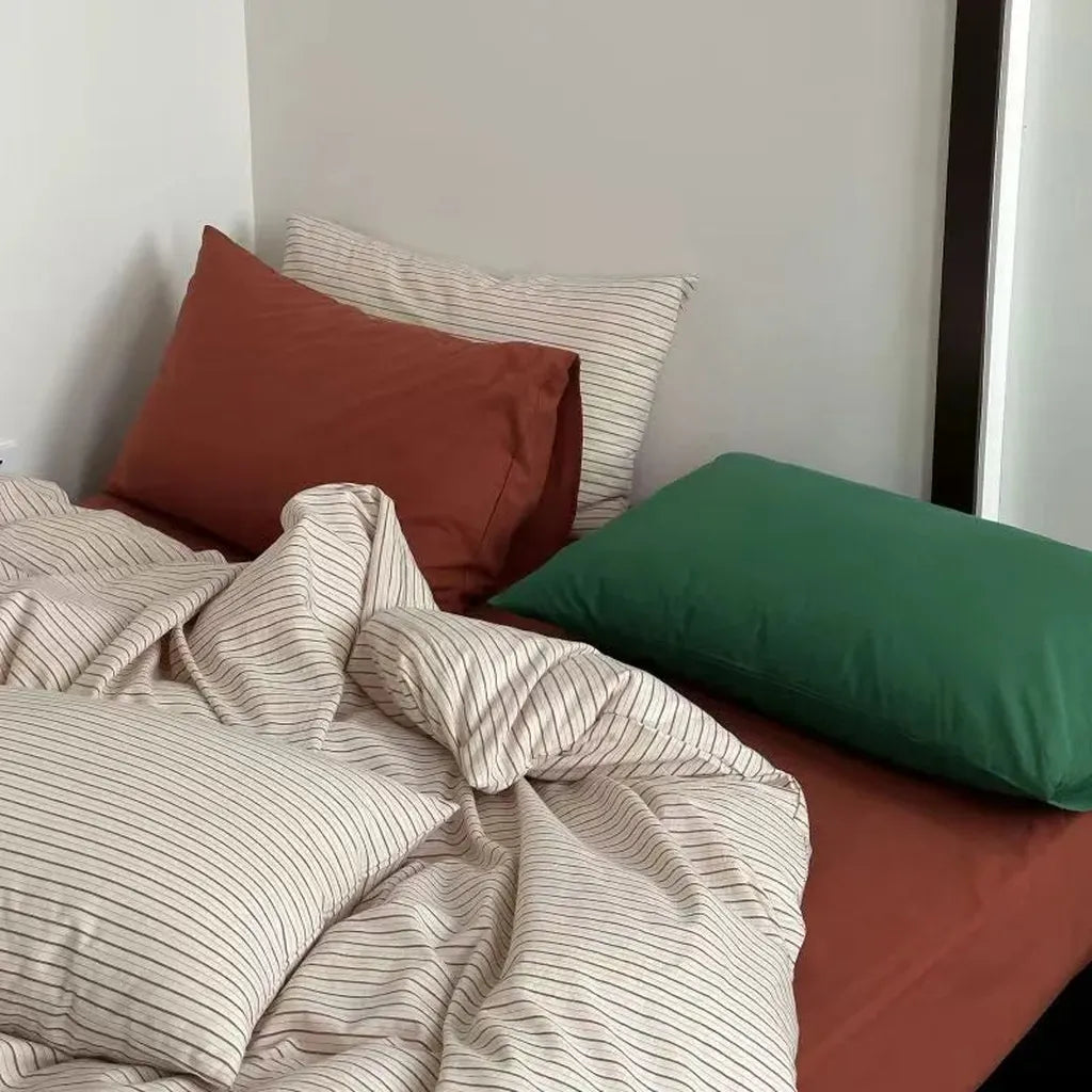 Vintage Red Striped Duvet Cover