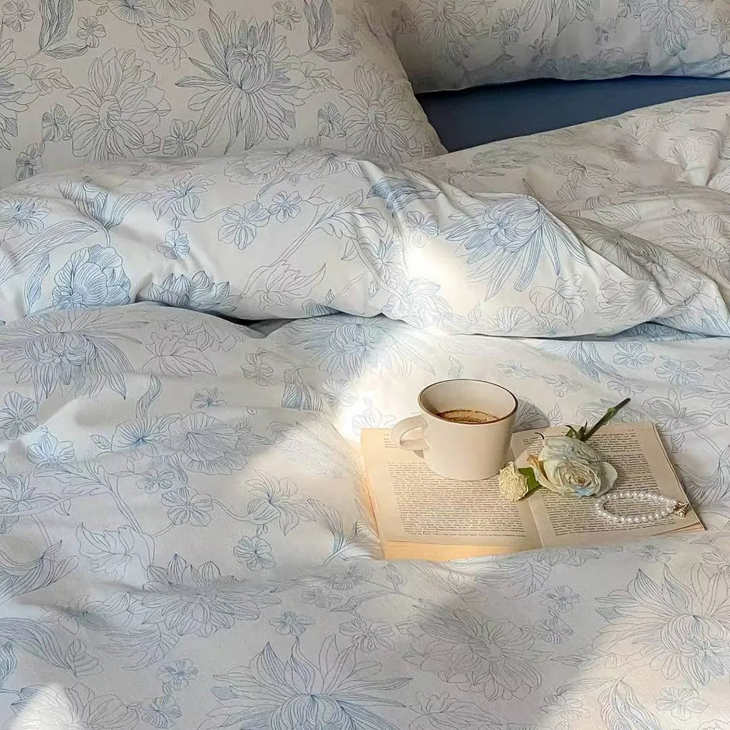 Toile Floral Cotton Bedding Set