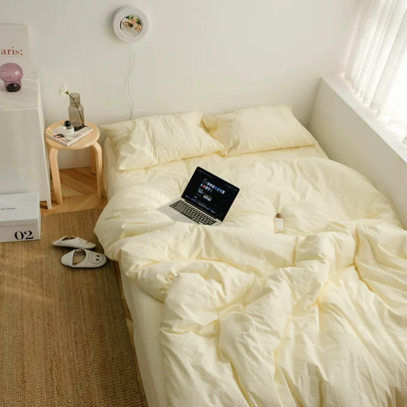 Vireza Solid Color Cotton Washed Bedding Set Nordic Style Bed Linen for Bedroom Decor G73