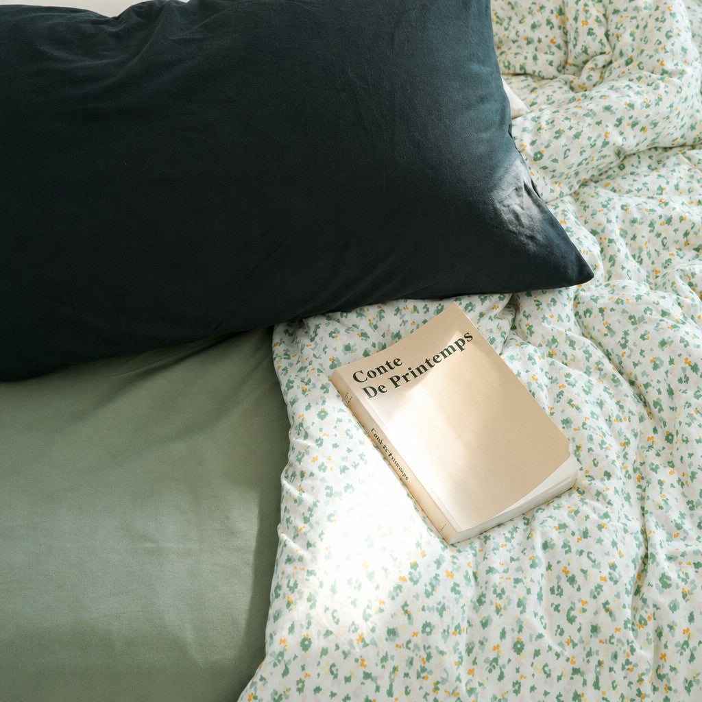 Roselle Green Floral Print Cotton Bedding Set