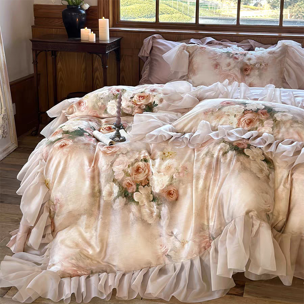 Garden Oil Painting Bedding Set - Pink