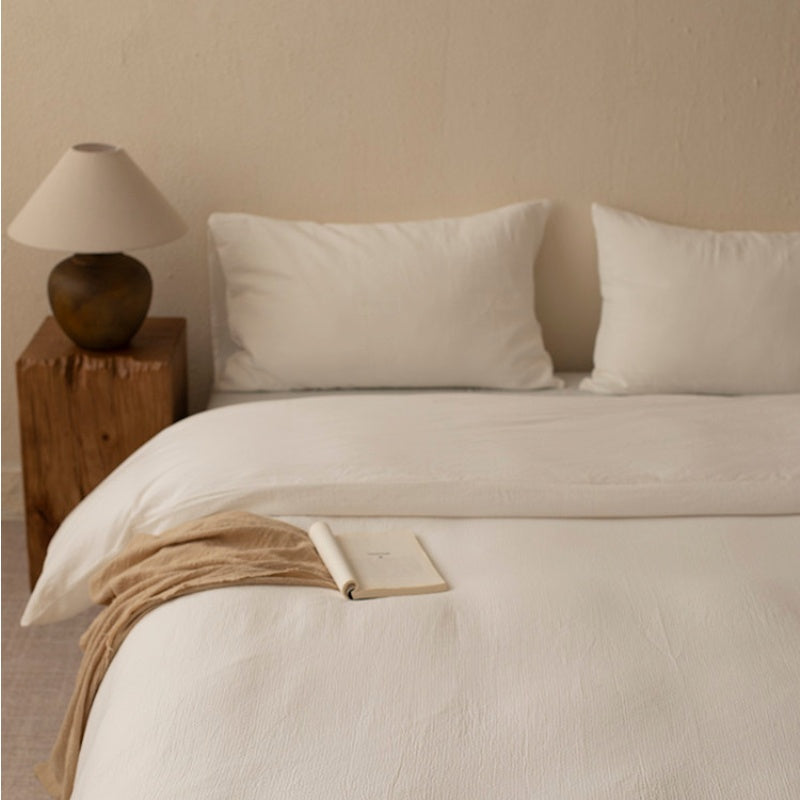 Cottara Pure Cotton White Bedding Set – Textured Japandi Style Bed Linen Set for All Season Home Comfort G64