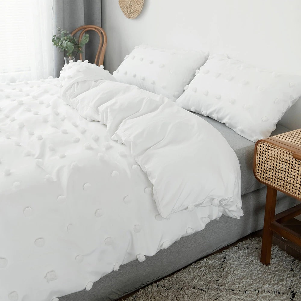 White Pom Pom Bedding Set