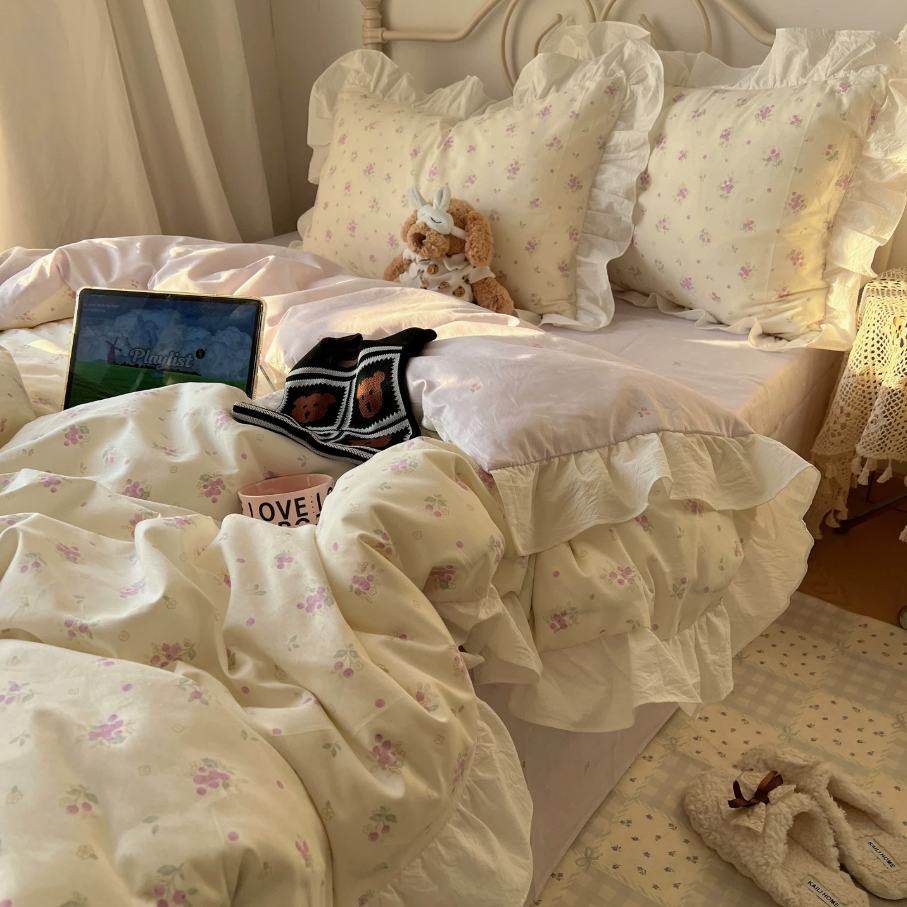 Roselle Floral Pure Cotton Ruffle Bedding Set G88
