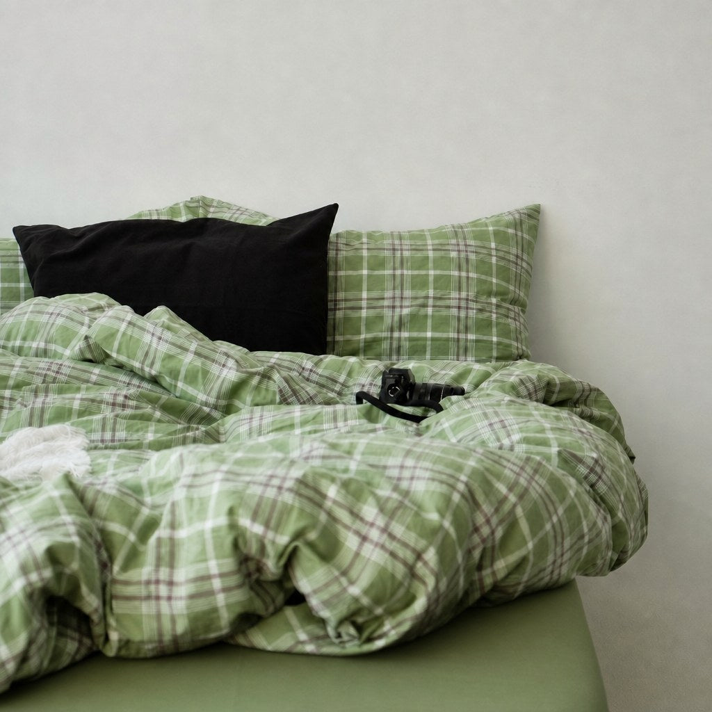 Vintora Plaid Cotton Bedding Set 4-Piece Breathable All-Season G78