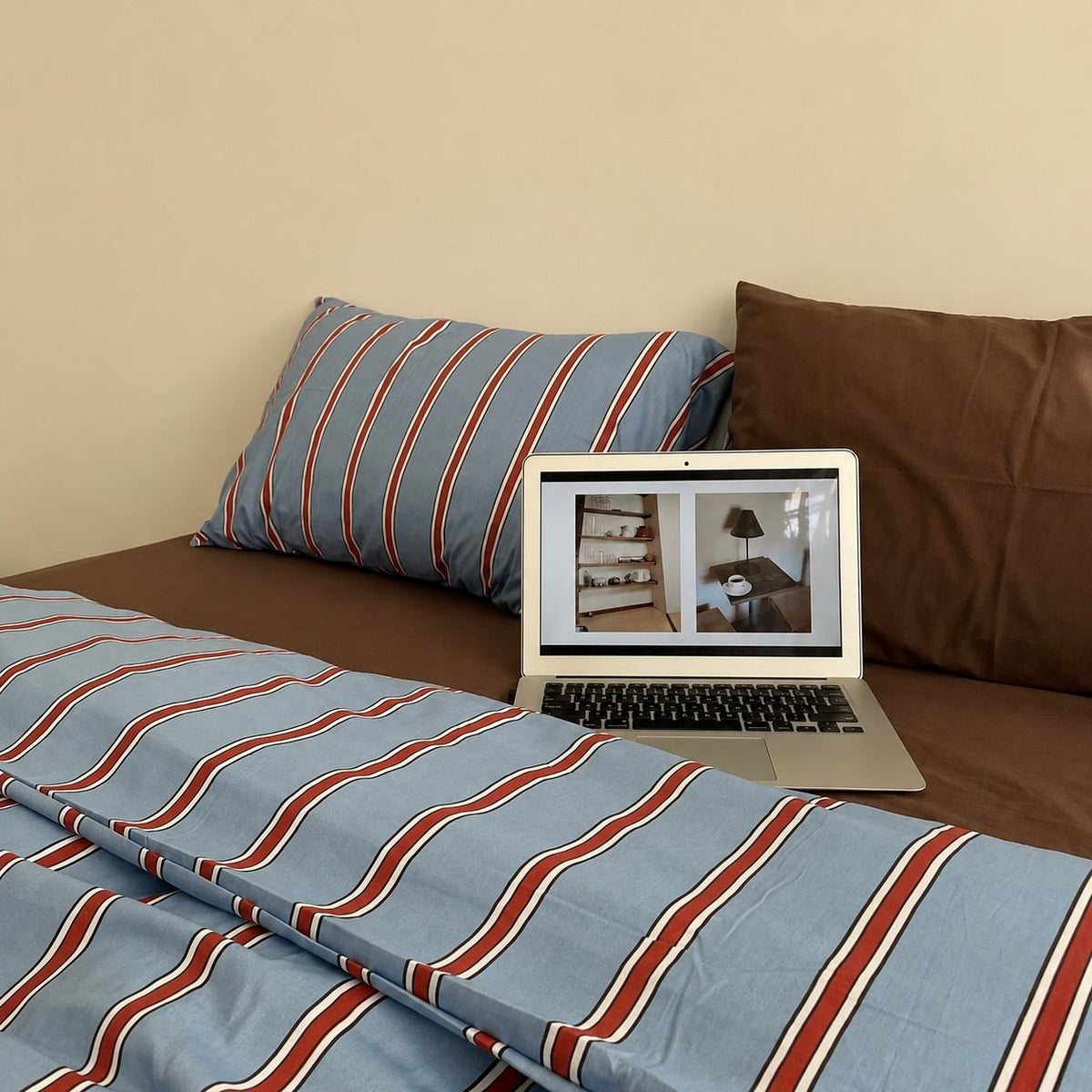 Vintora Vintage Pink and Blue Striped 100% Cotton Bedding Set G105