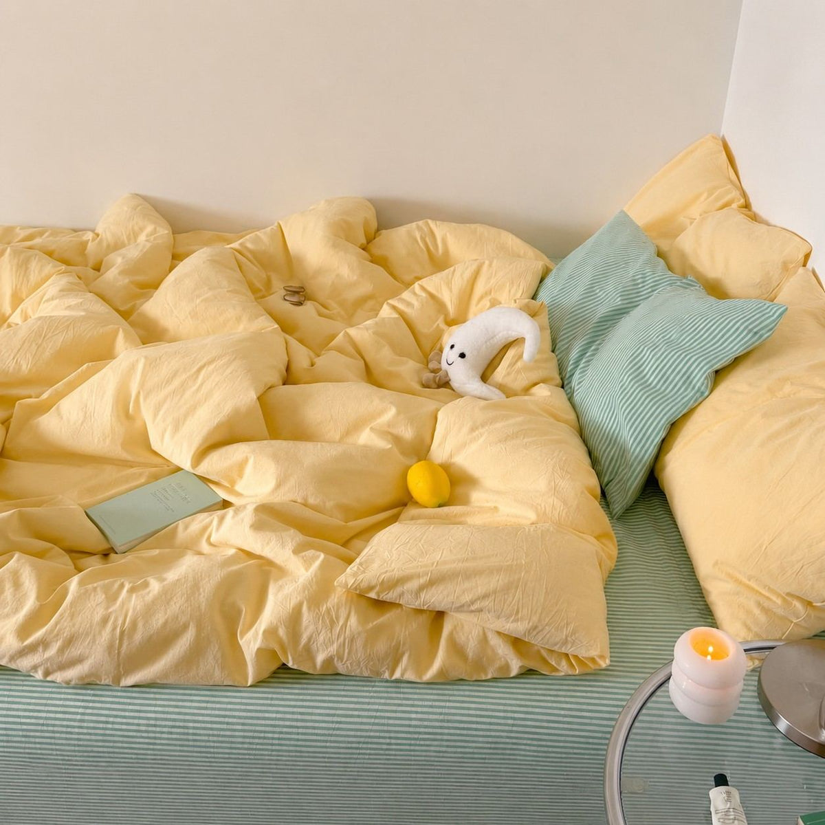 Vintora Minimalist Washed Cotton Striped Bedding Set  Airy All Season G97