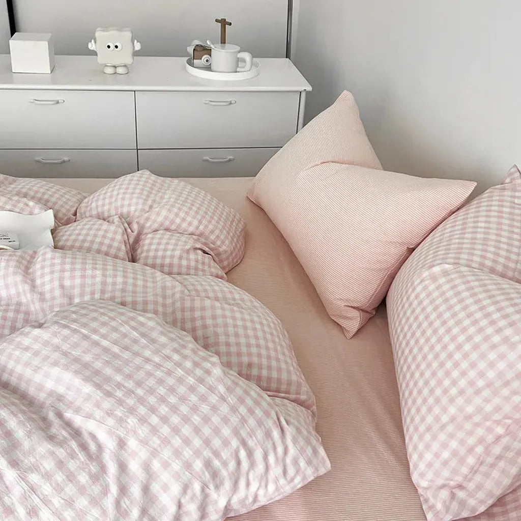 Cotton Small Gingham Bedding Set - Navy