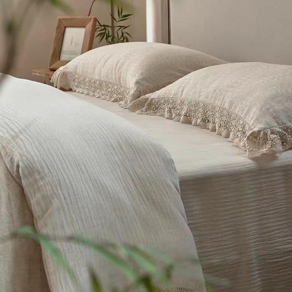 Rustic Linen Cotton Duvet Cover with Lace