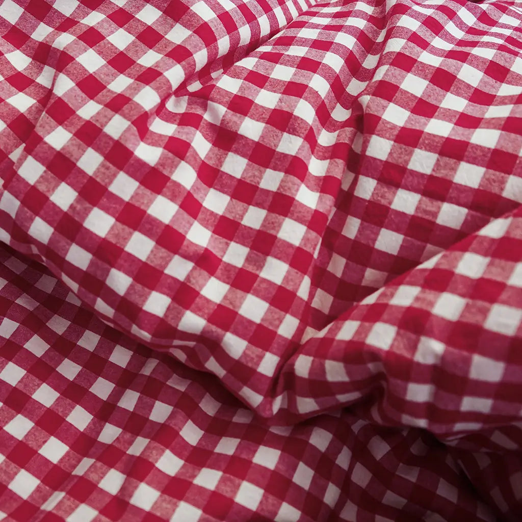 Rustic Gingham Duvet Cover with Ruffle