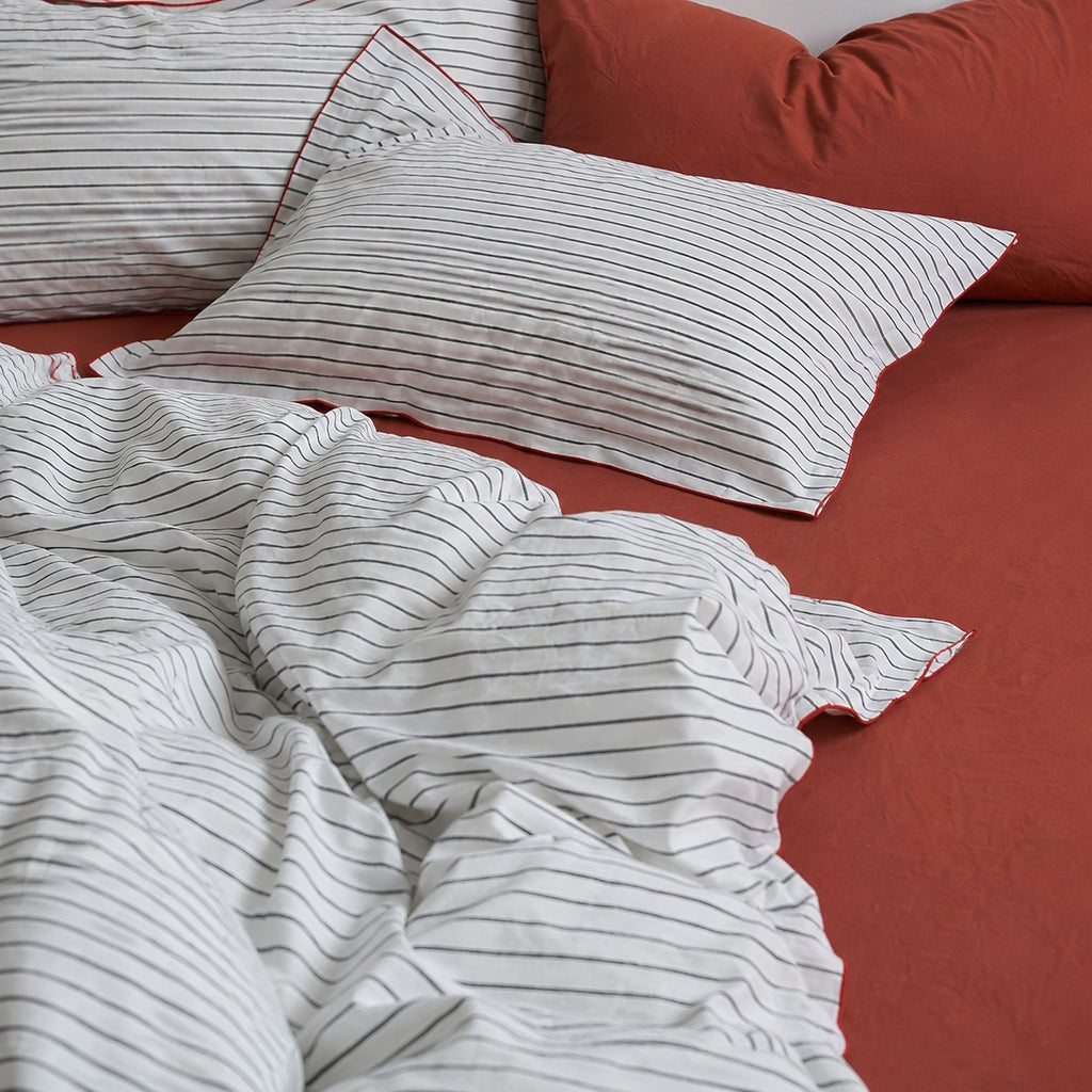 Vintora Minimalist Striped 100% Cotton Bedding Set All Season Washed Cotton Bed Linen G100