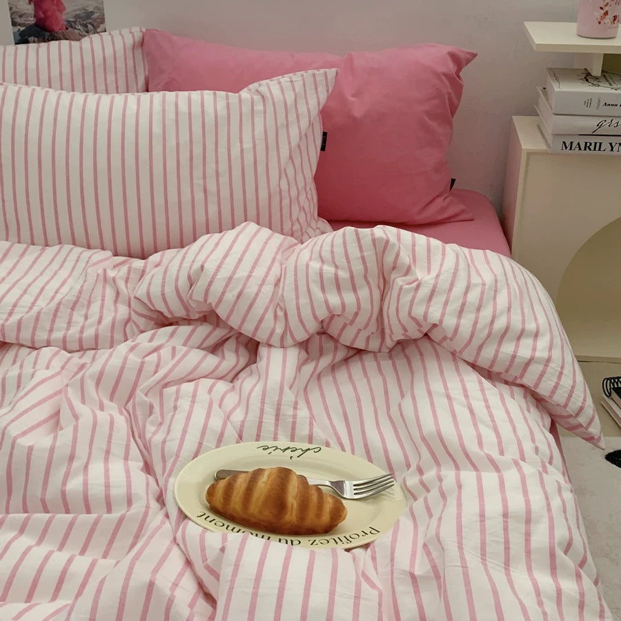 Vintora Soft Washed Cotton Stripe Bedding Set G91