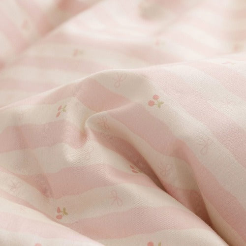 Roselle Pink and White Striped Cotton Bedding Set with Ruffle Trim G112