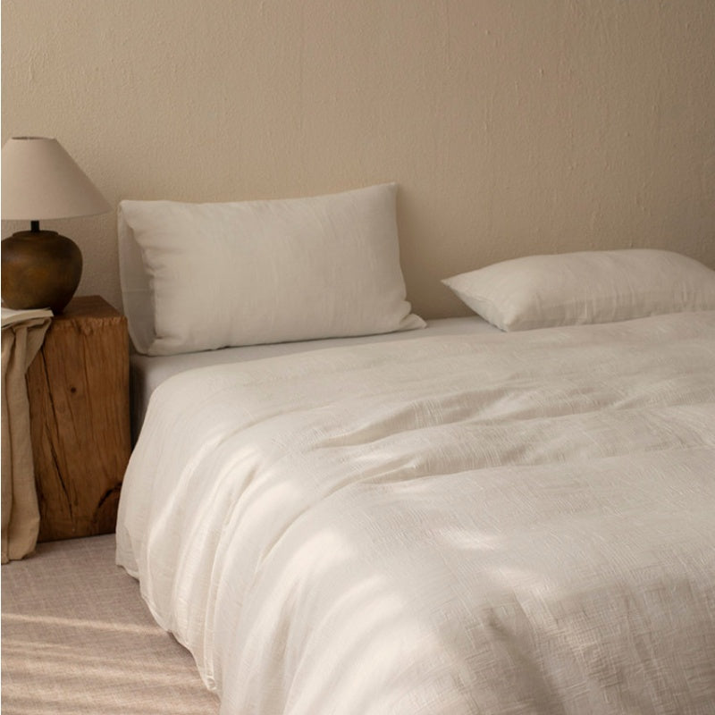 Cottara Pure Cotton White Bedding Set – Textured Japandi Style Bed Linen Set for All Season Home Comfort G64