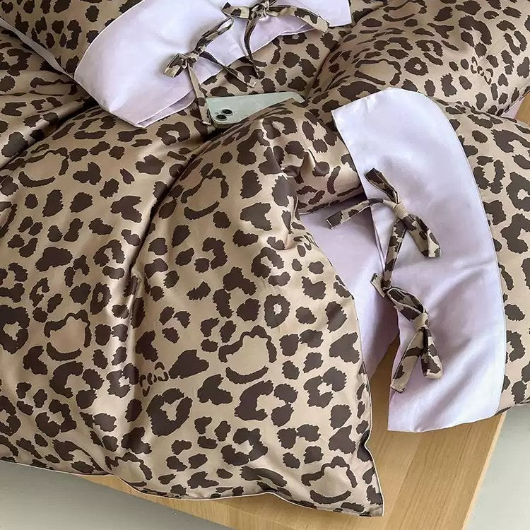 Vireza Coffee Leopard Print Cotton Bedding Set Soft Retro Bed Linen for Cozy Bedrooms G71