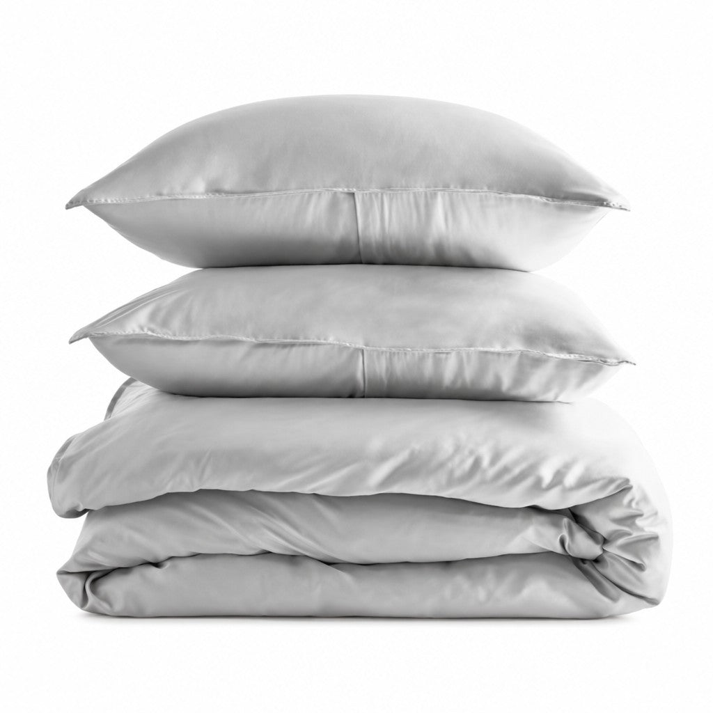 Qelune Bamboo Duvet Cover Set – Cooling Organic Bamboo Bedding in Light Grey