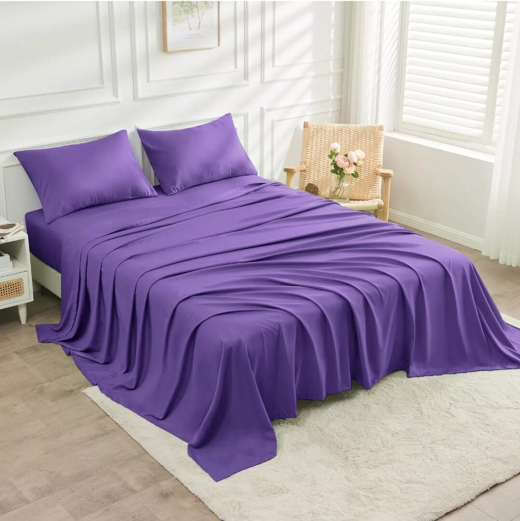 Bamboo Blend Bedsheet Set - Ultra Soft Microfiber Bedding Set (Purple)