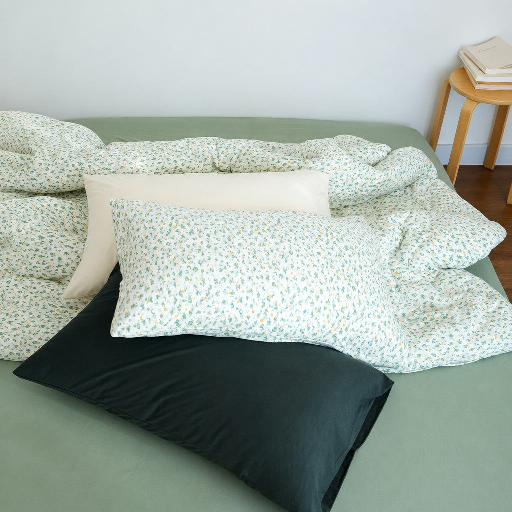 Roselle Green Floral Print Cotton Bedding Set