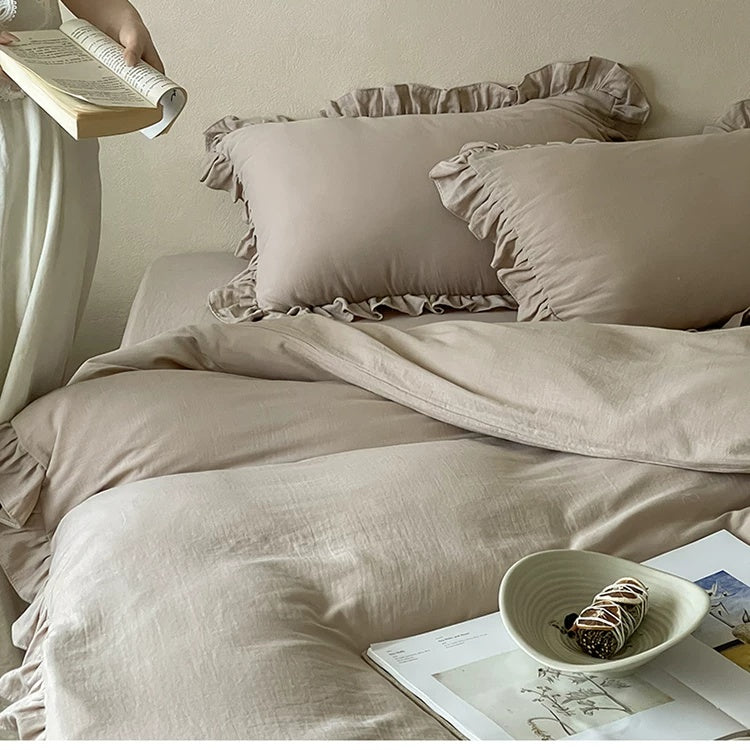 Roselle  Double Gauze Cotton Bedding Set with Ruffle Edge for All Seasons G111